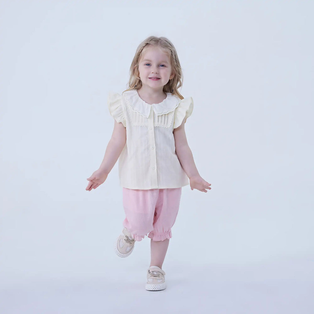 Plain Linen Shirt For Baby Girl Image