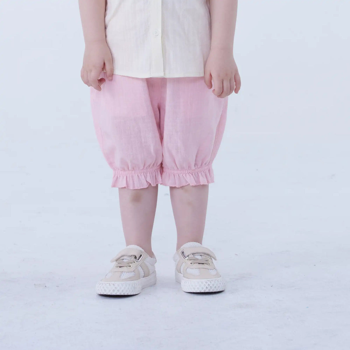 Pink Ankle-Tied Linen Shorts For Baby Girl Image
