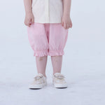 Pink Ankle-Tied Linen Shorts For Baby Girl Image