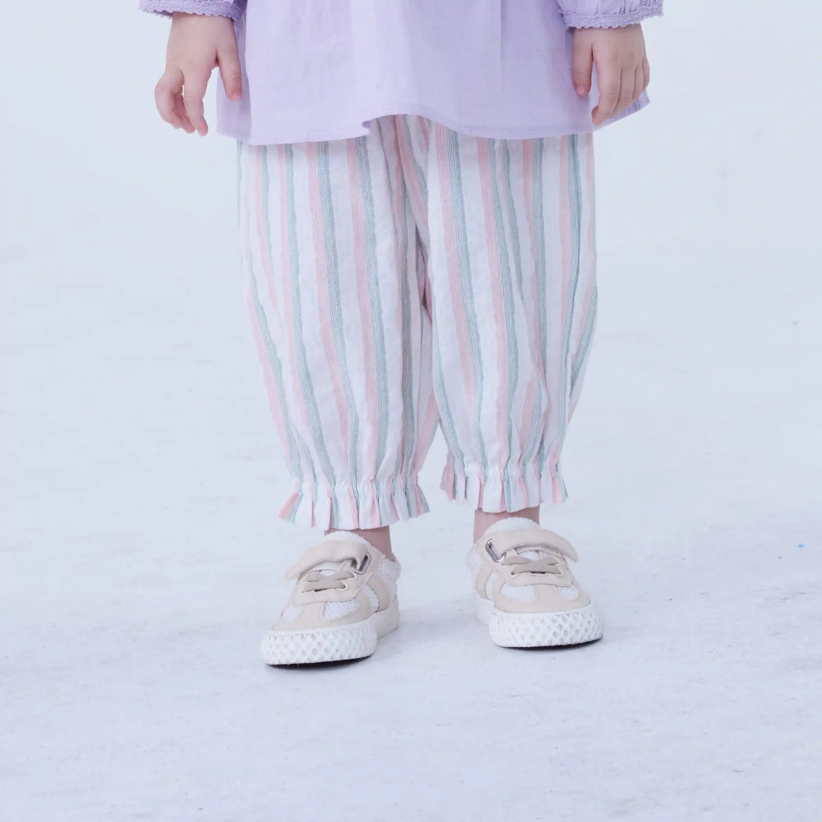 Pink Ankle-Tied Linen Pants For Baby Girl Image