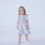 Green Striped Linen Dress For Baby Girl Image