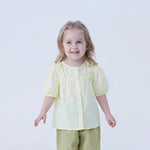 Yellow Jacquard Linen Shirt For Baby Girl Image
