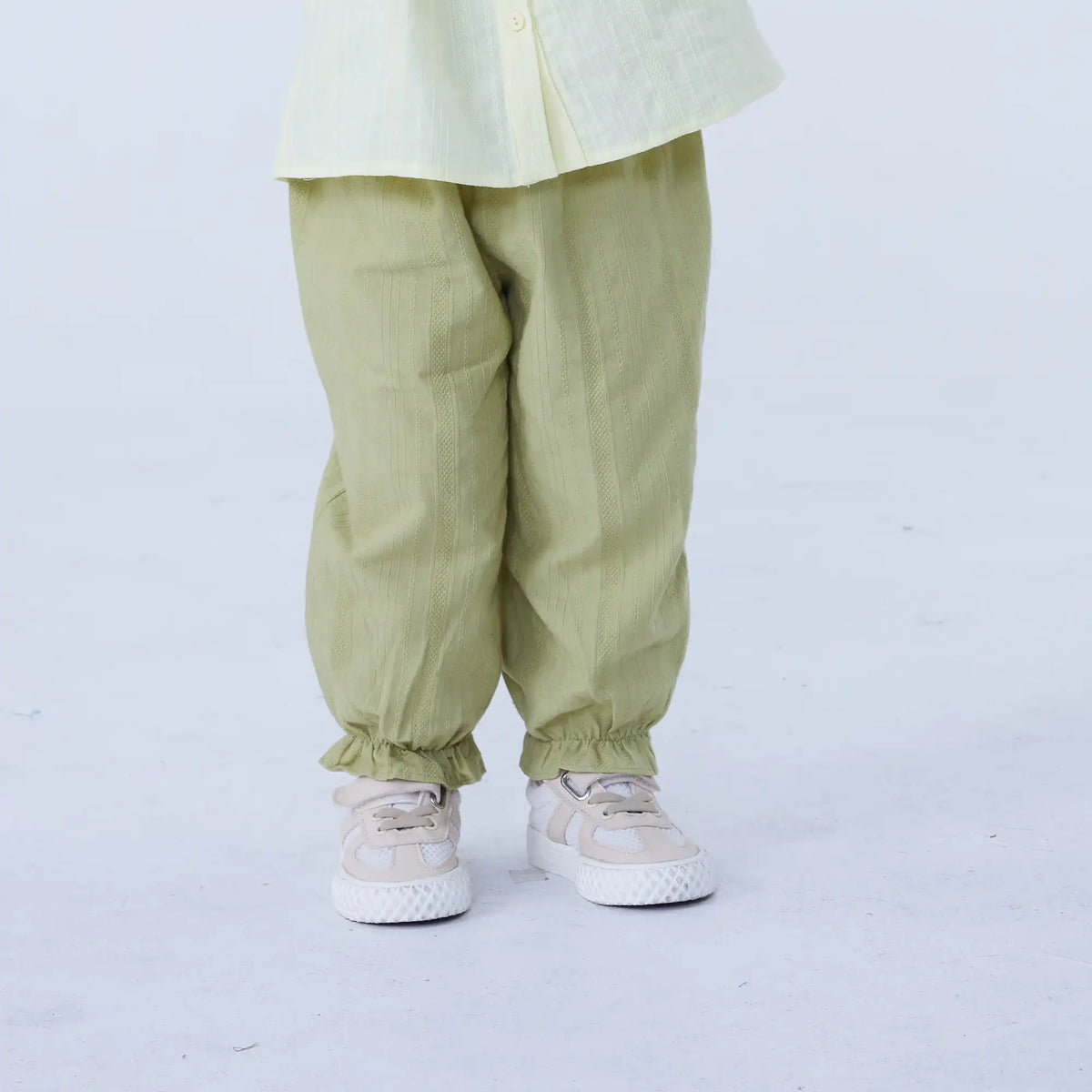 Grass Green Ankle-Tied Linen Pants For Baby Girl Image