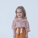Orange Checked Linen Shirt For Baby Girl Image