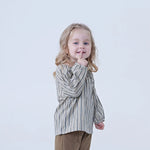 Coffee Striped Linen Blouse For Baby Girl Image