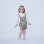 Green Floral Linen Overalls For Baby Girl Image