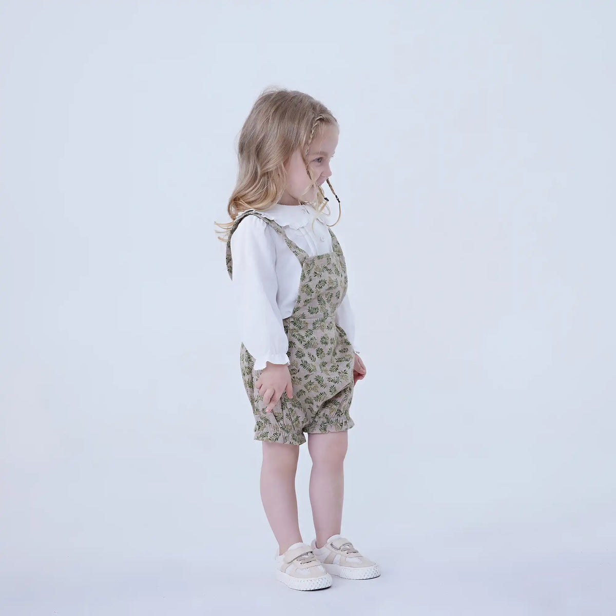 Floral Linen Overalls For Baby Girl Image