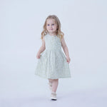 Green Floral Linen Dress For Baby Girl Image