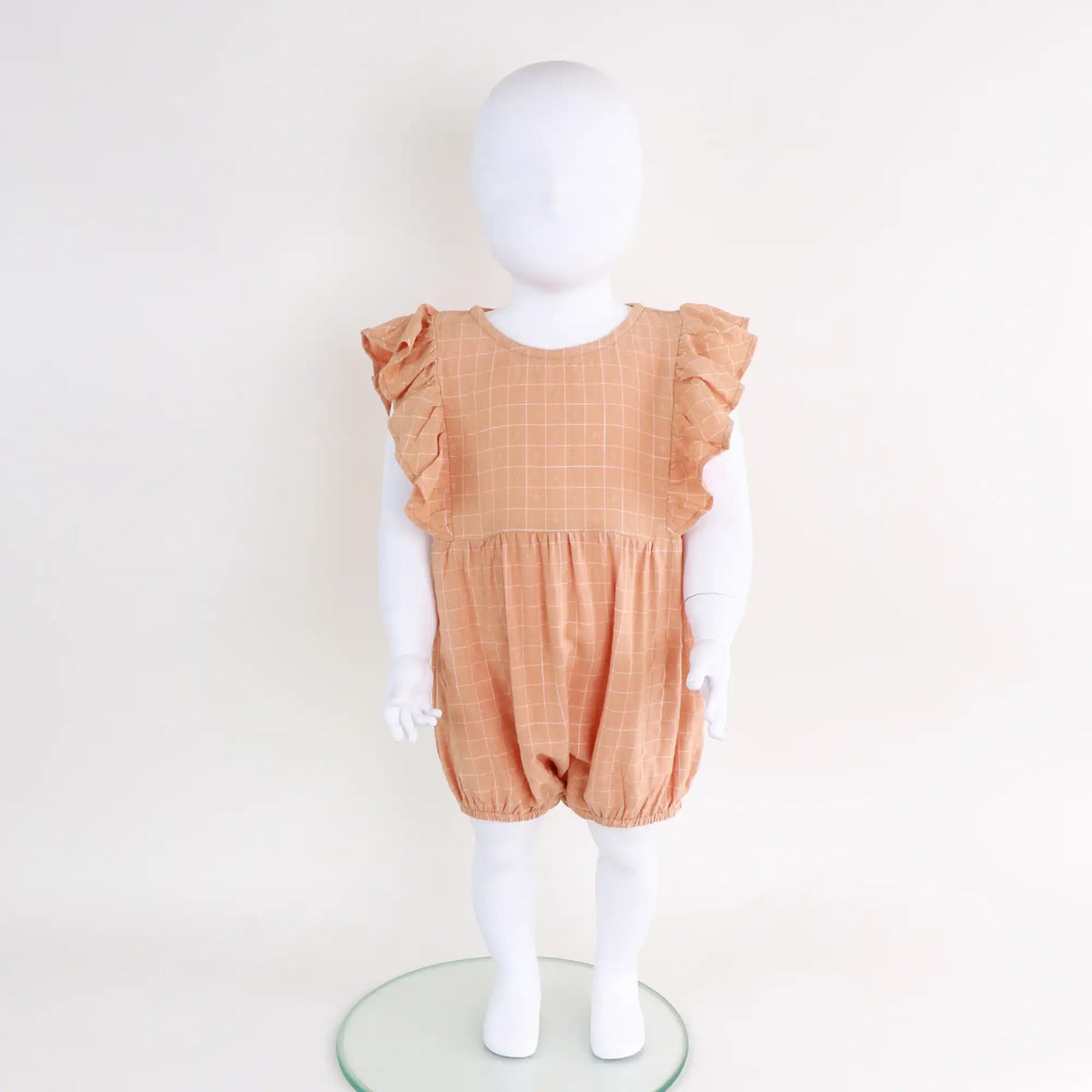 Checked Linen Romper For Baby Girl Image