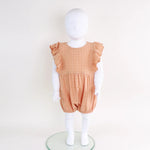 Checked Linen Romper For Baby Girl Image