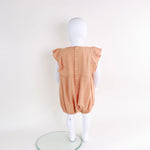 Checked Linen Romper For Baby Girl Image