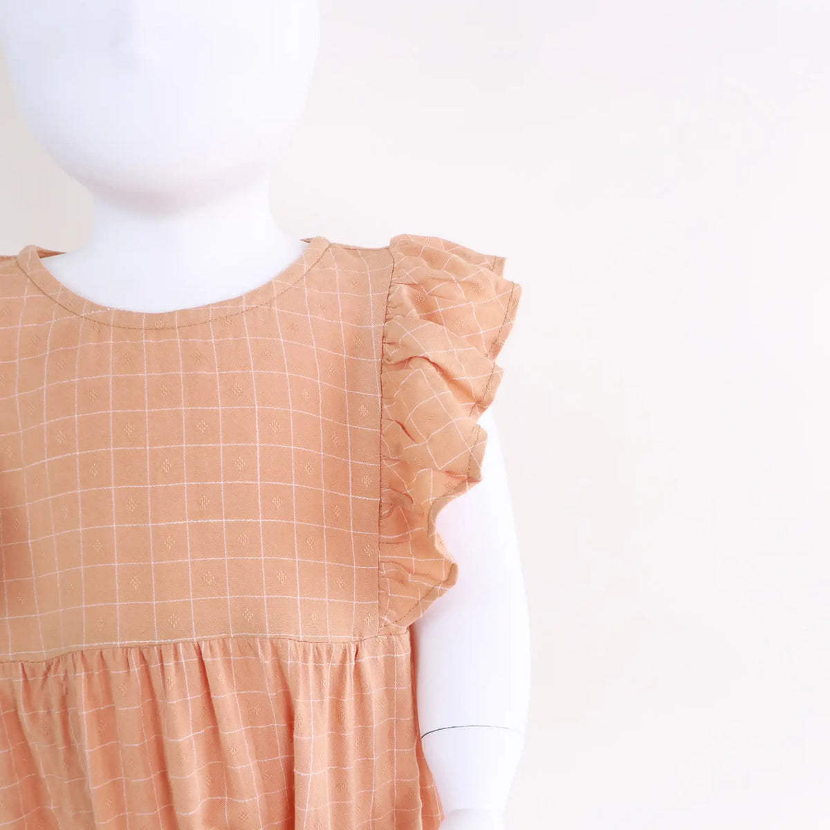Checked Linen Romper For Baby Girl Image