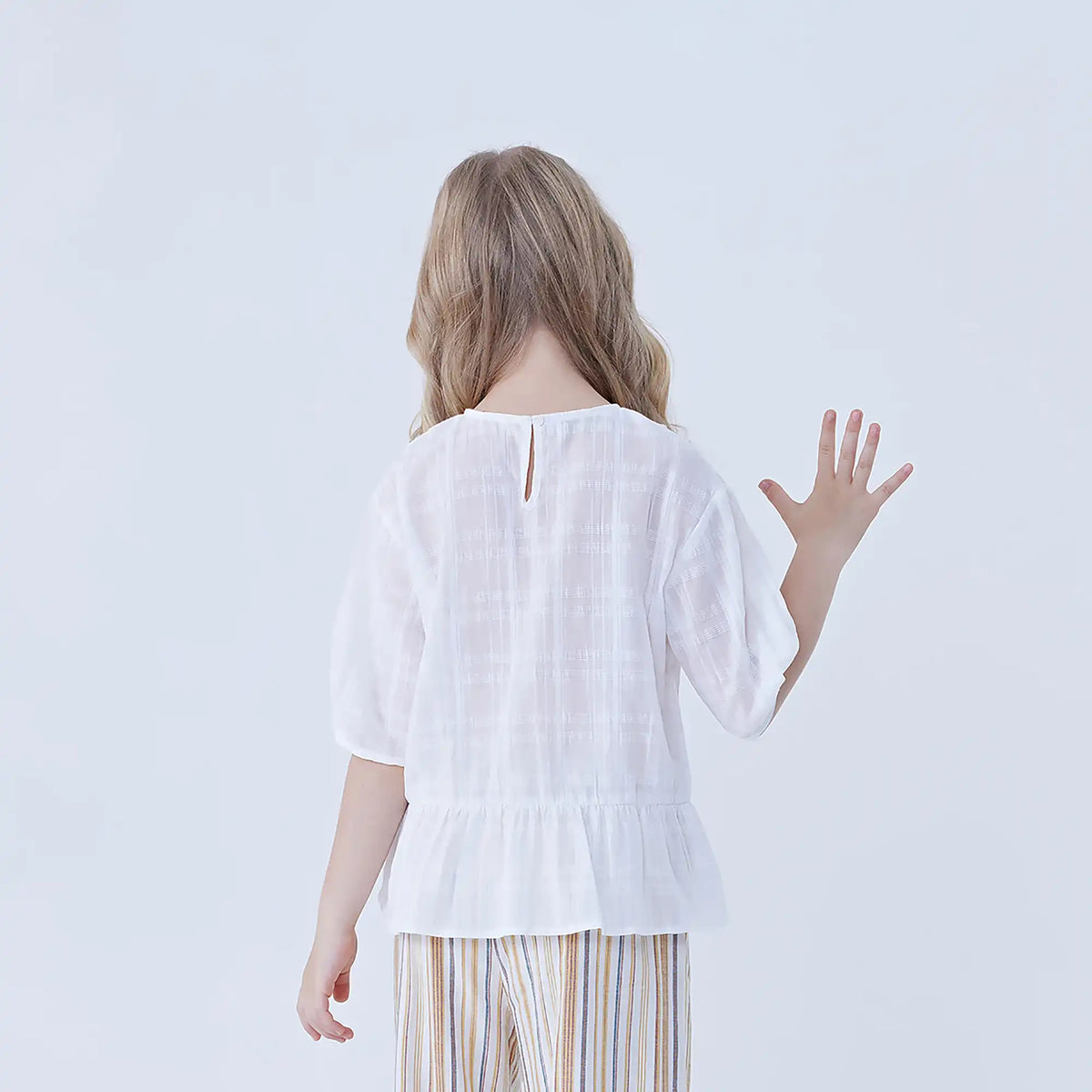 Checked Linen Blouse For Girls Image