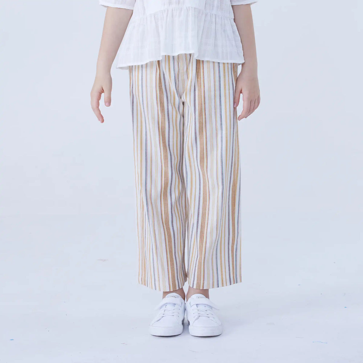 Yellow Wide-Leg Linen Pants For Girls Image