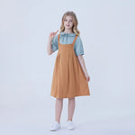 Brown Plain Linen Dress For Girls Image