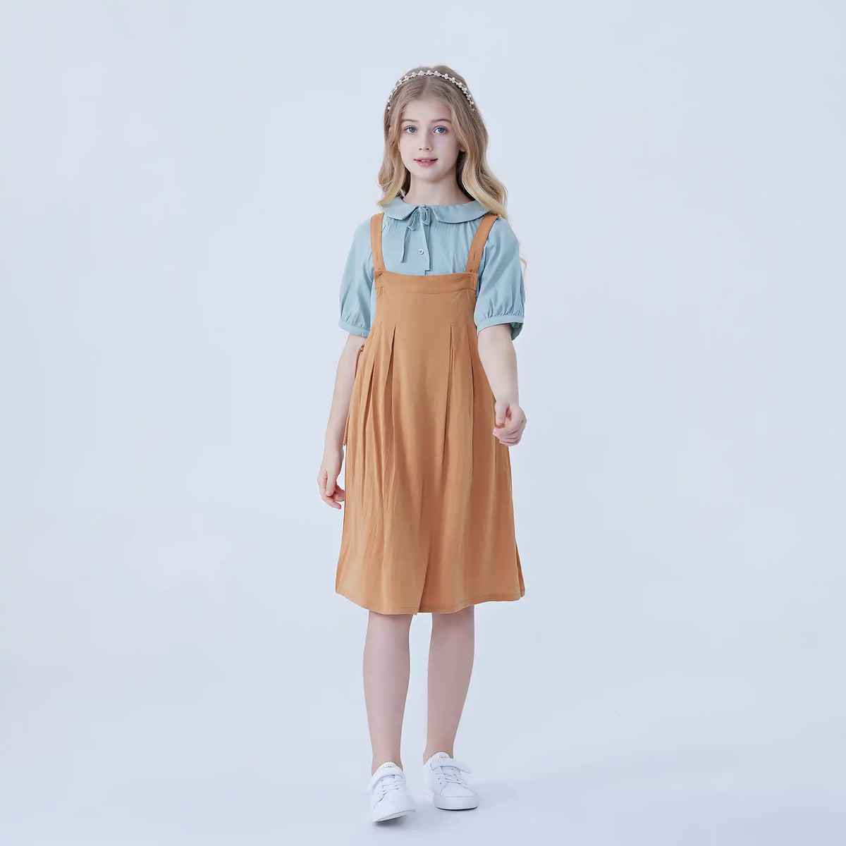 Plain Linen Dress For Girls Image