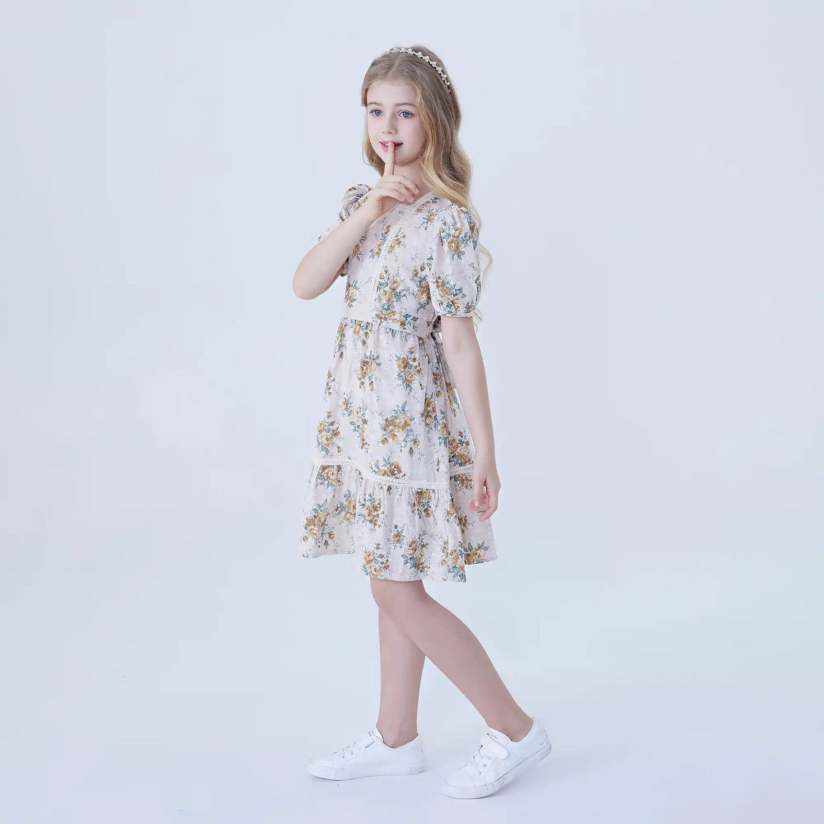 Floral Linen Dress For Girls Image