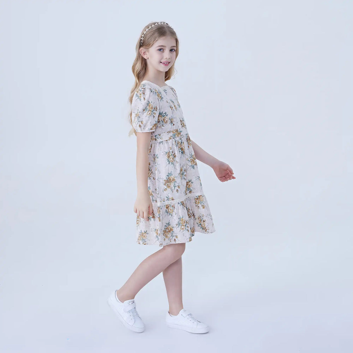 Floral Linen Dress For Girls Image