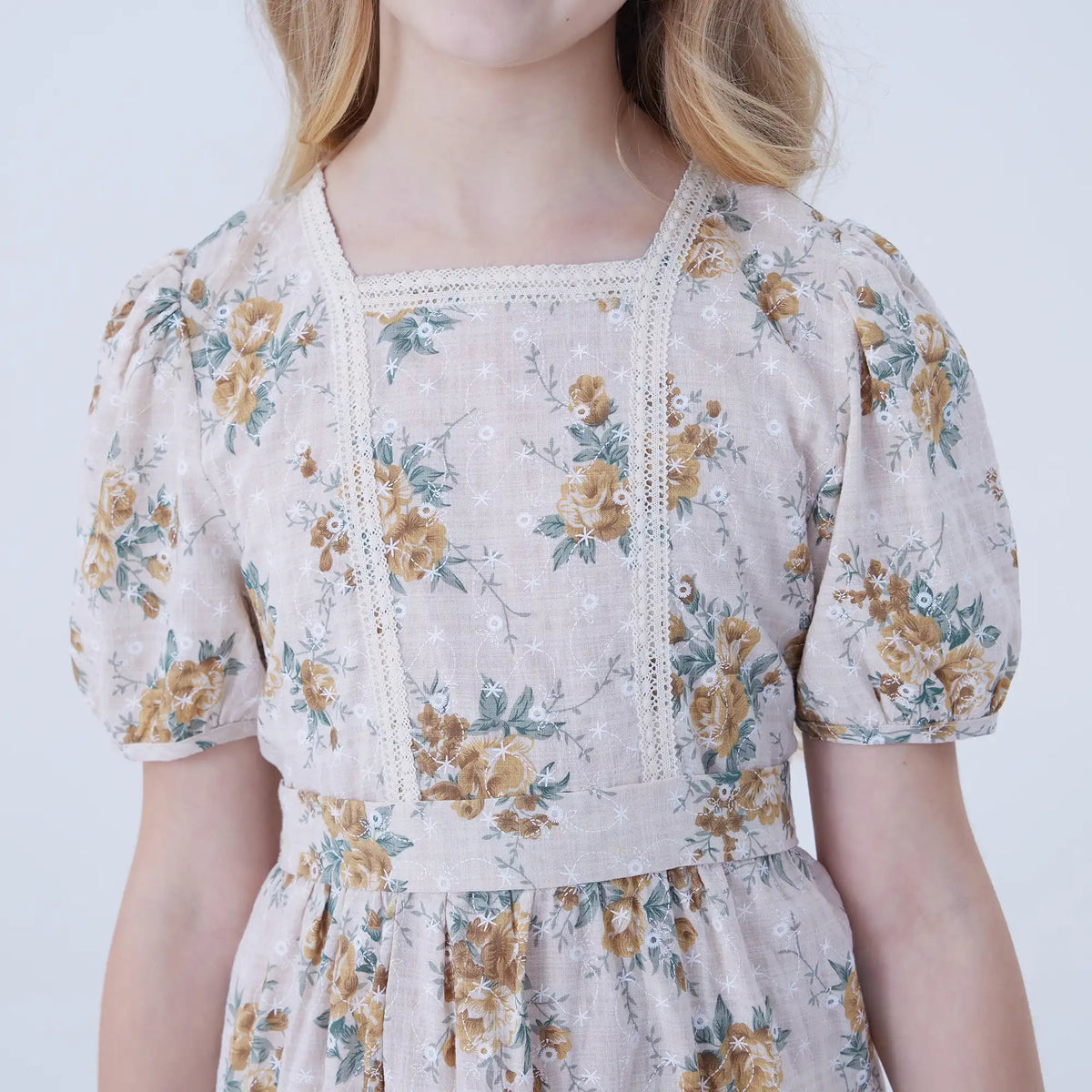 Floral Linen Dress For Girls Image