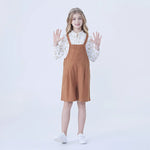 Khaki Plain Linen Overalls For Girls Image