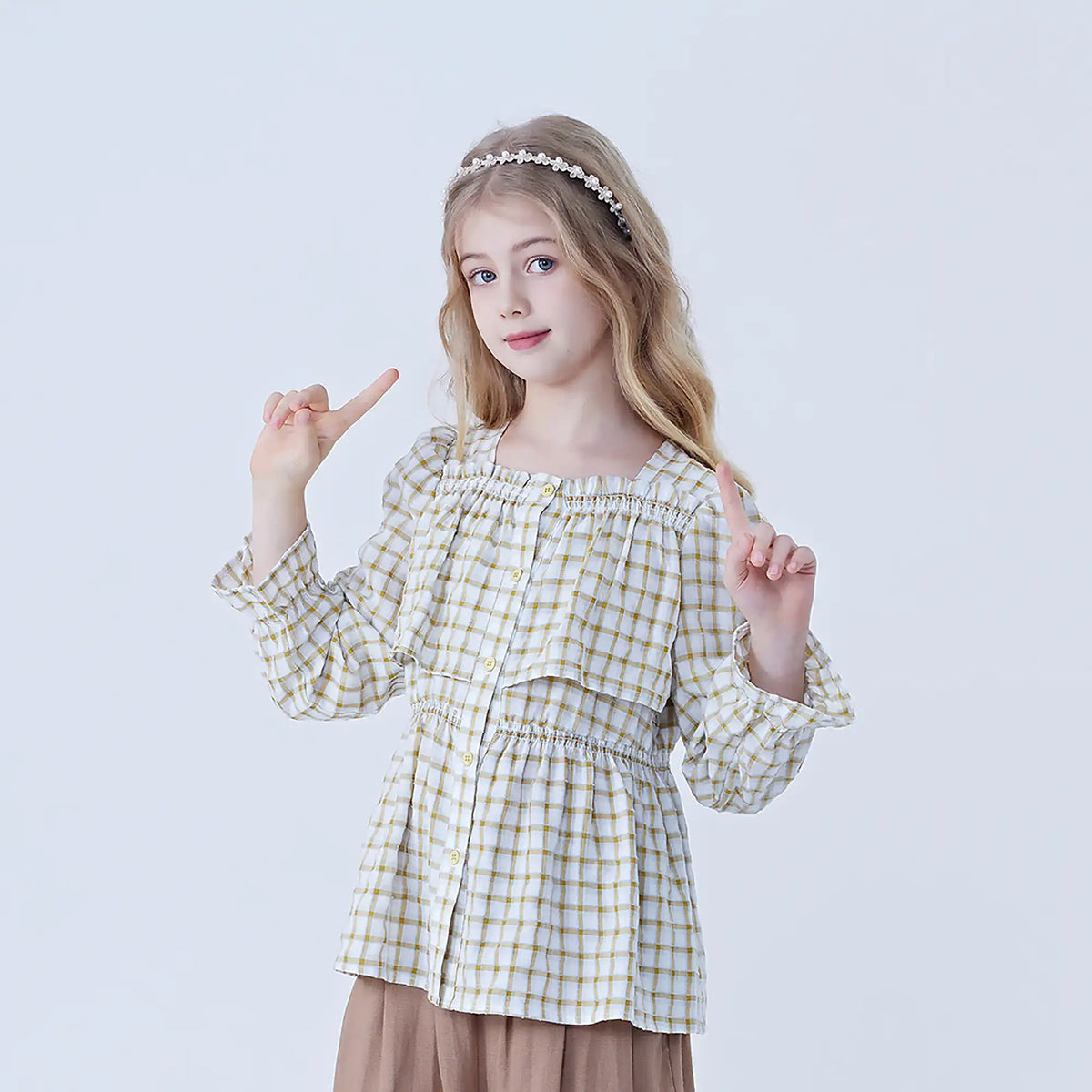 Checked Linen Shirt For Girls Image