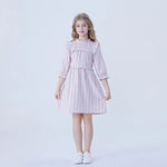 Pink Striped Linen Dress For Girls Image