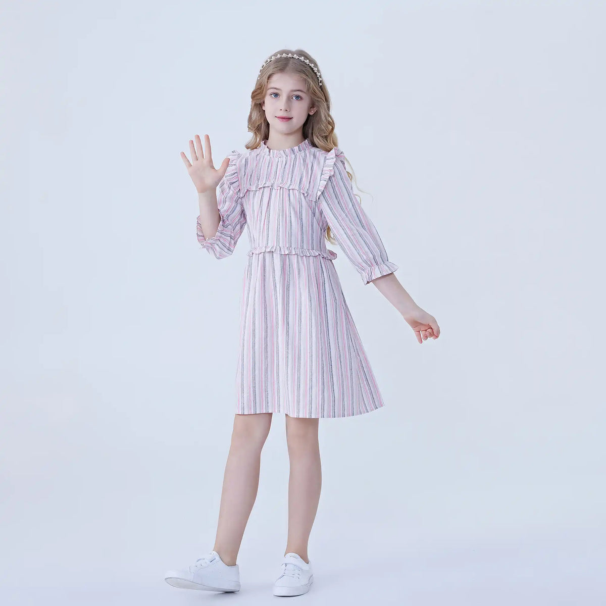 Striped Linen Dress For Girls Image