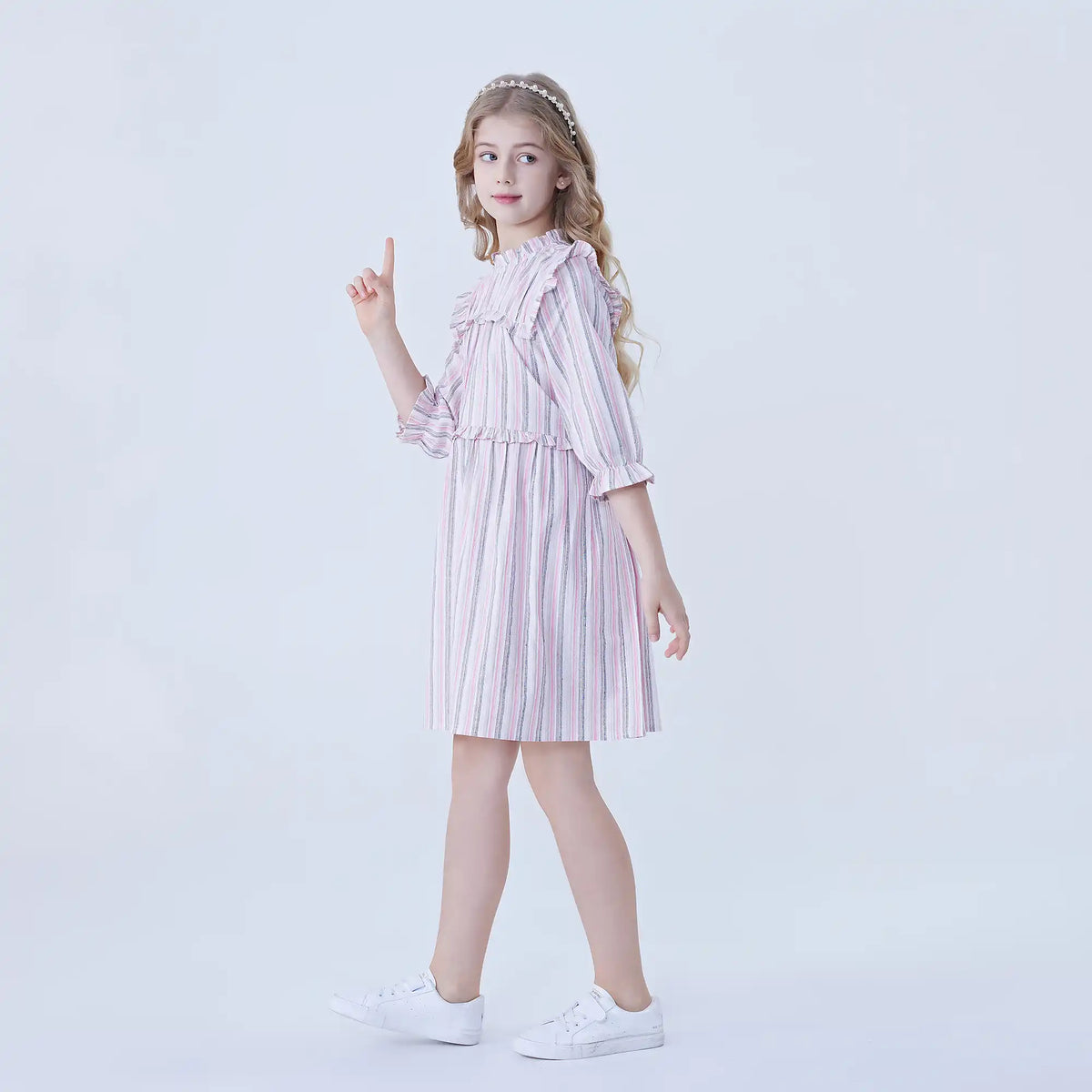 Striped Linen Dress For Girls Image