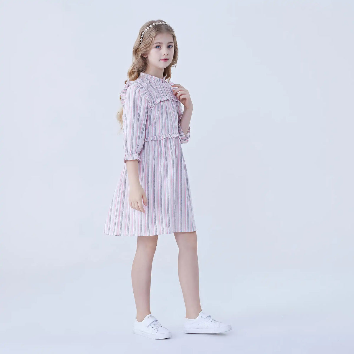 Striped Linen Dress For Girls Image