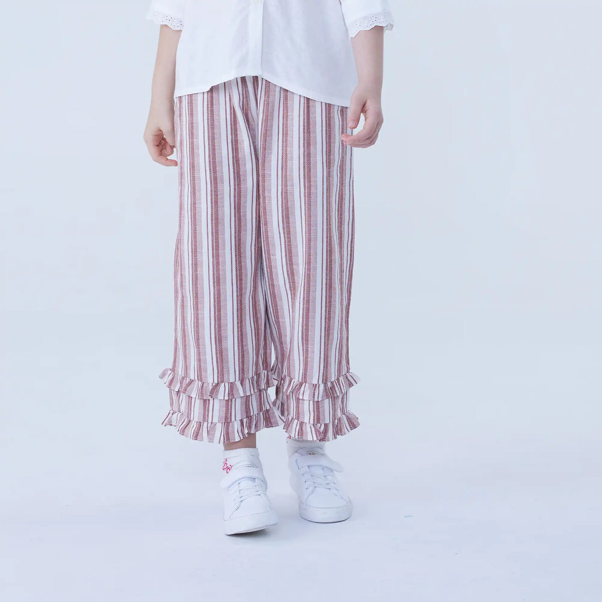 Maroon Wide-Leg Linen Pants For Girls Image