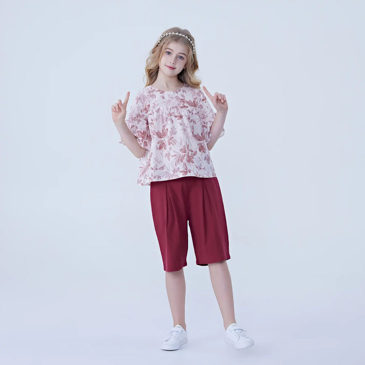 Floral Linen Blouse For Girls Image