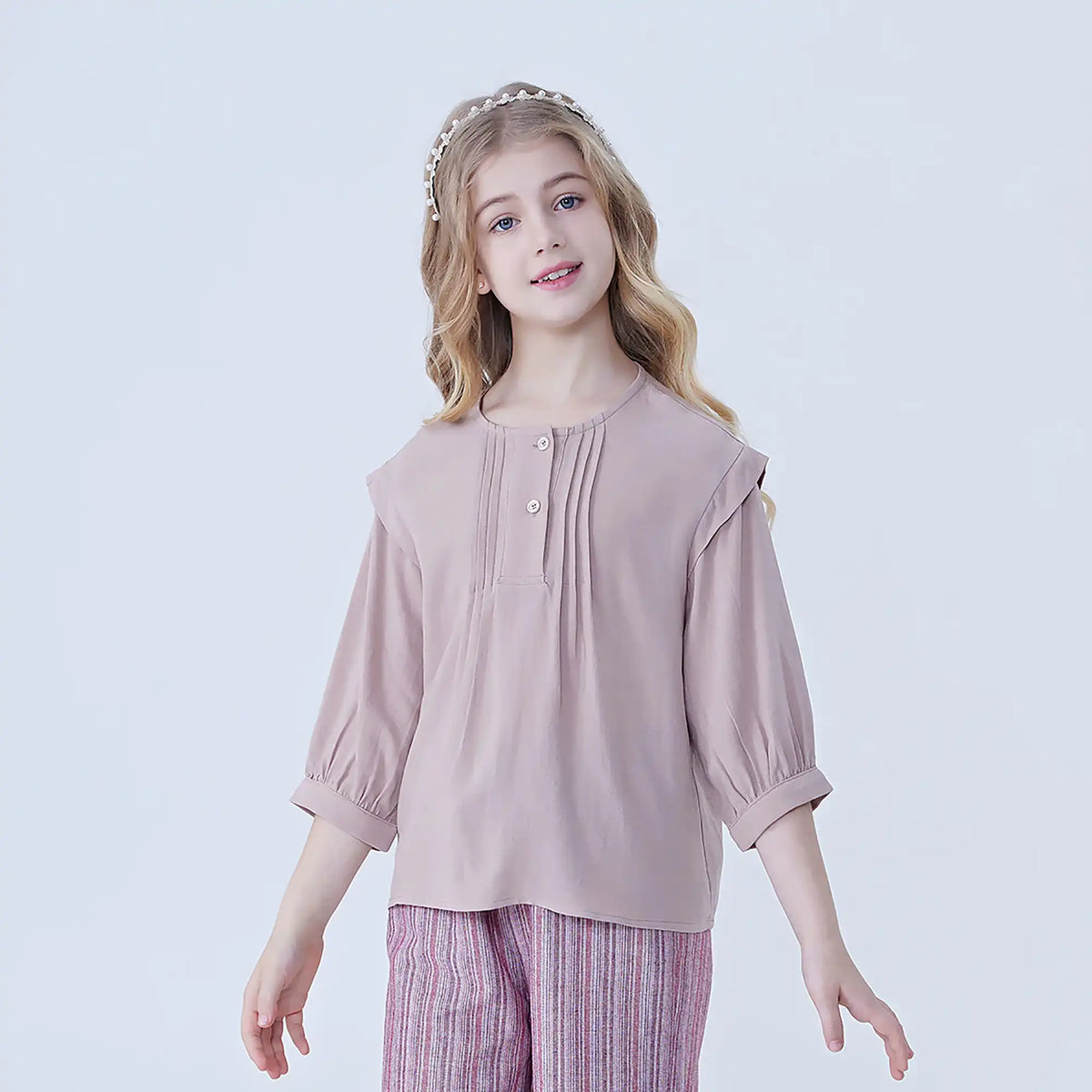100 | 3Y Khaki 100 | 3Y,39,68,24,- Plain Linen Blouse For Girls Image