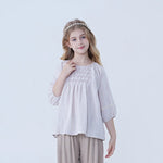 100 | 3Y Beige 100 | 3Y,40,72,32,- Striped Linen Blouse For Girls Image