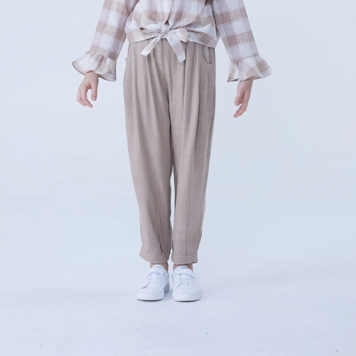 Dark Beige Harem Linen Pants For Girls Image