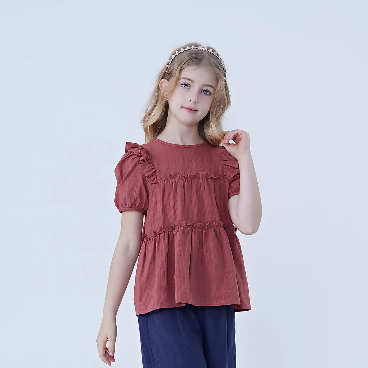 Striped Linen Blouse For Girls Image