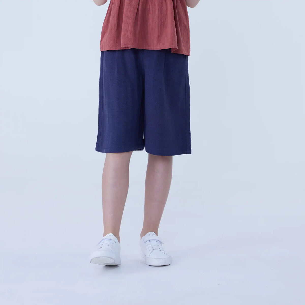 Navy Baggy Linen Shorts For Girls Image