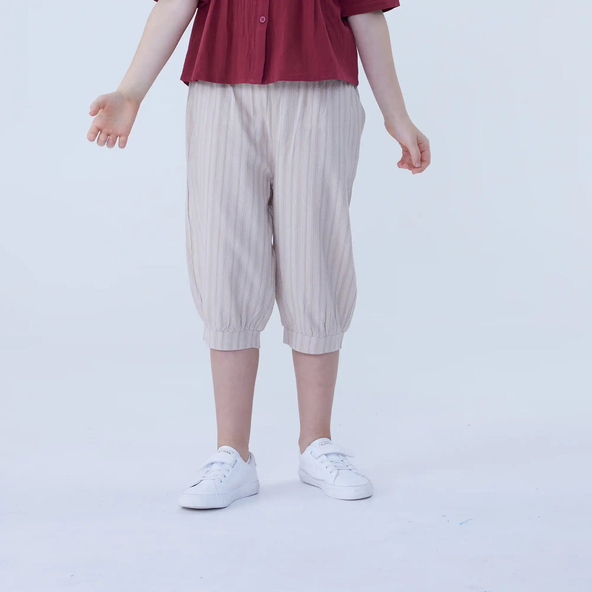 Beige Ankle-Tied Linen Pants For Girls Image
