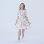 Beige Striped Linen Dress For Girls Image