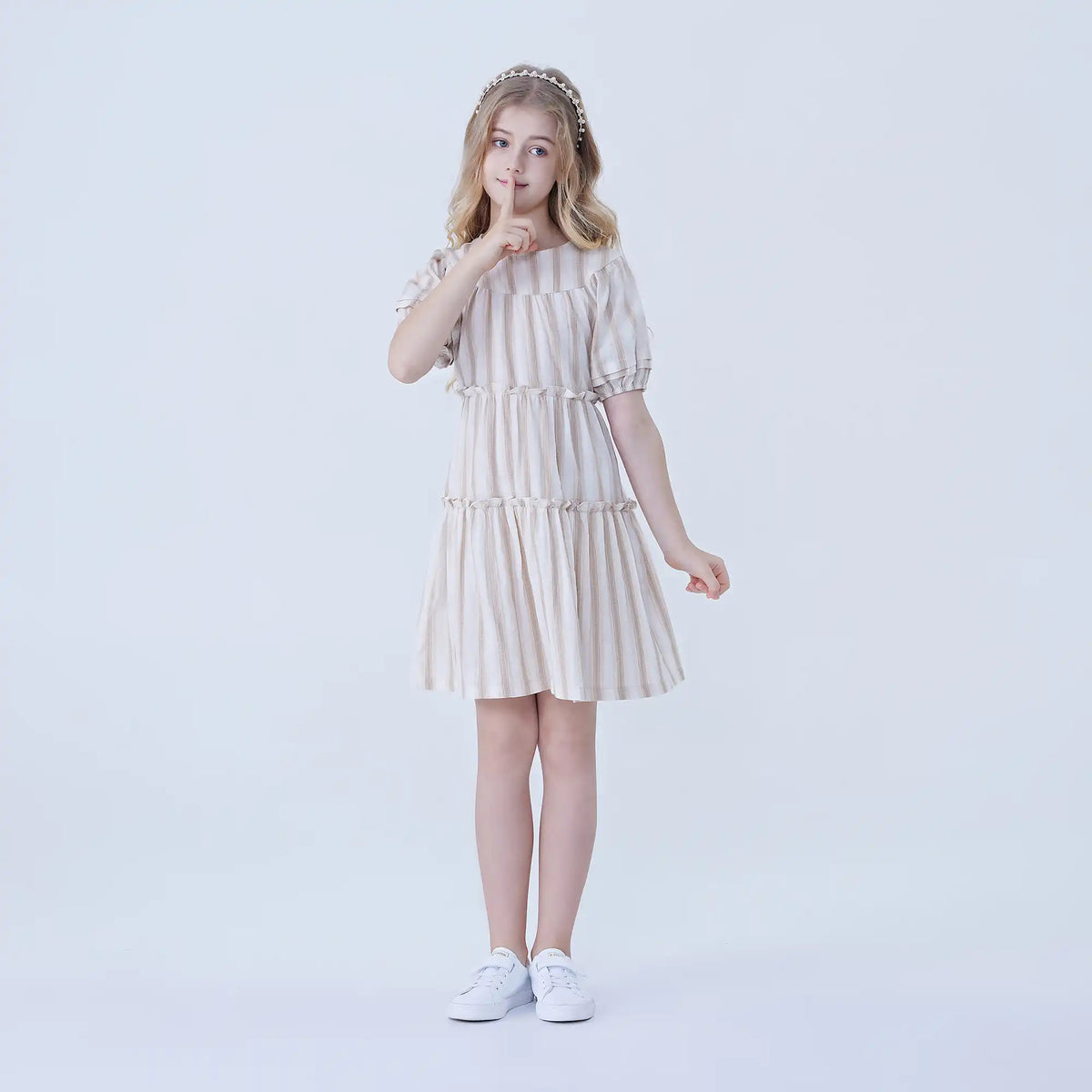 Striped Linen Dress For Girls Image