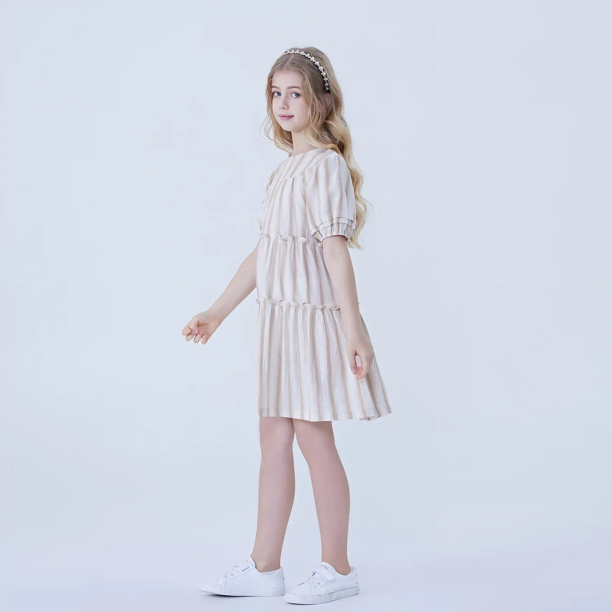 Striped Linen Dress For Girls Image