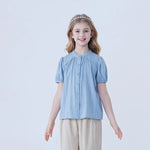 Blue Striped Linen Shirt For Girls Image
