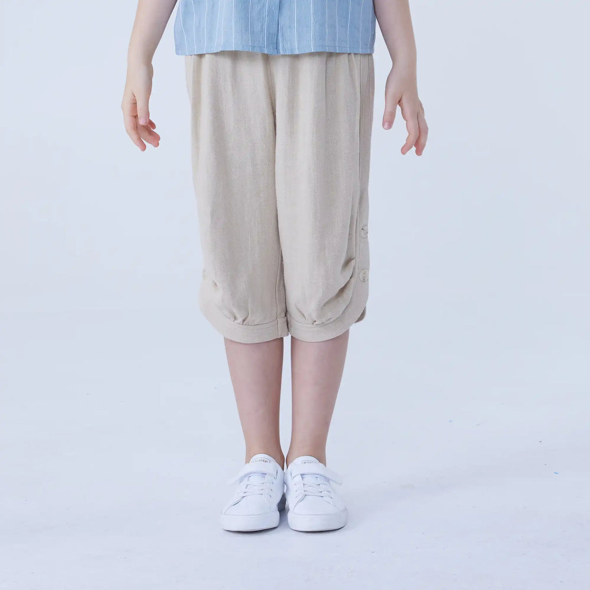 Beige Baggy Linen Pants For Girls Image