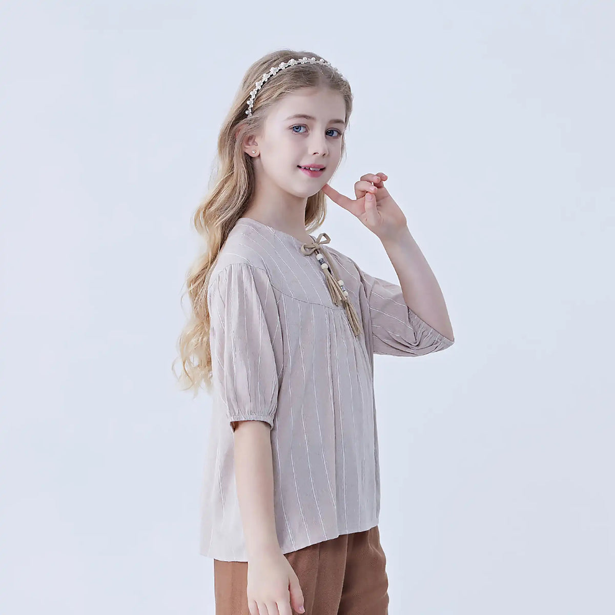 Jacquard Linen Blouse For Girls Image