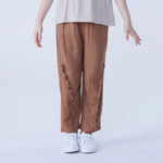 Brown Straight-Leg Linen Pants For Girls Image