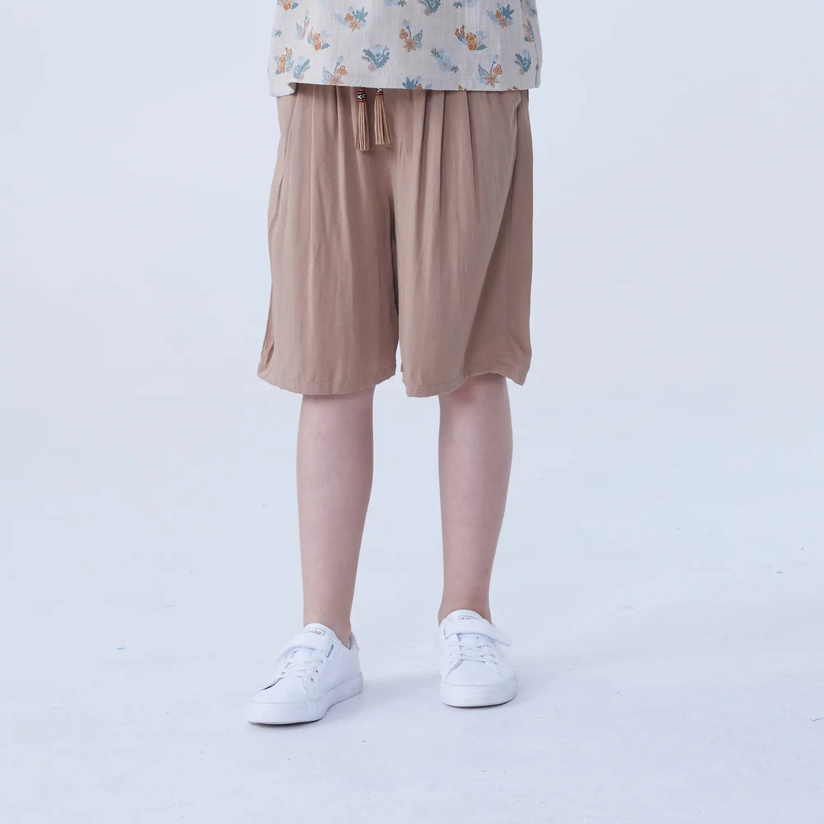 Dark Beige Baggy Linen Shorts For Girls Image