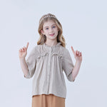 Beige Jacquard Linen Shirt For Girls Image