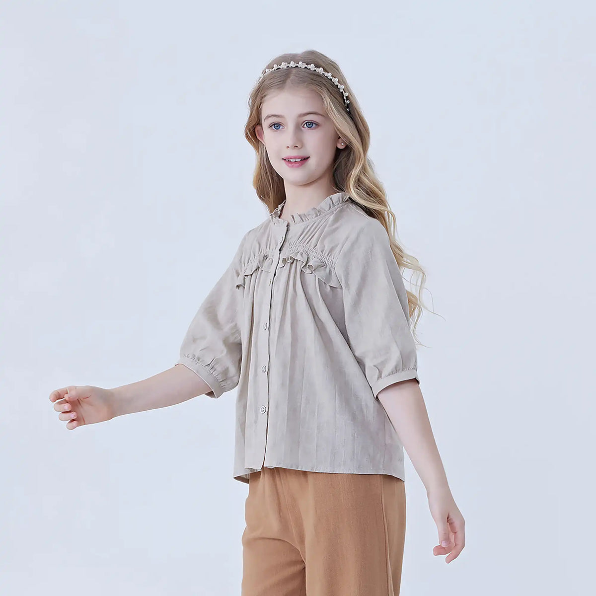 Jacquard Linen Shirt For Girls Image