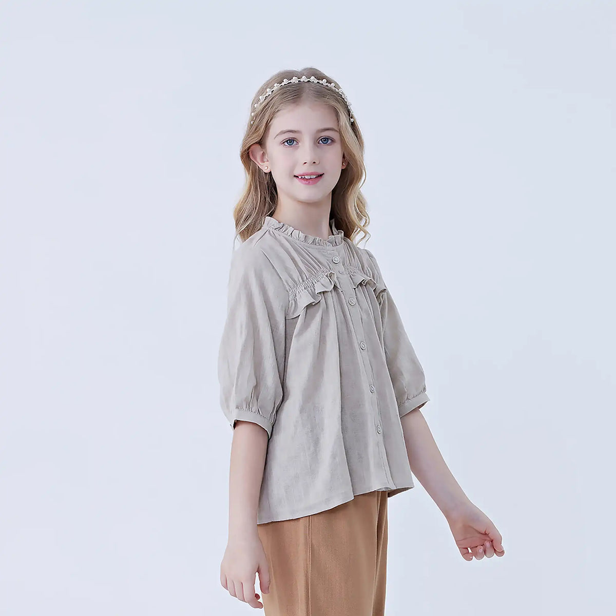 Jacquard Linen Shirt For Girls Image