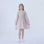 Beige Striped Linen Dress For Girls Image