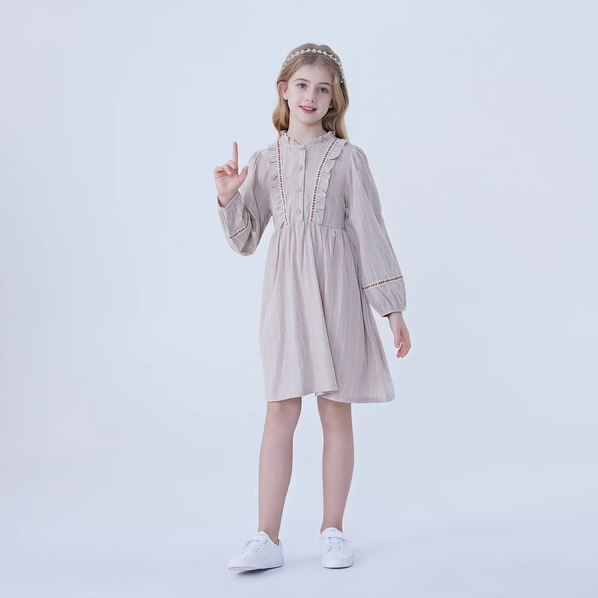 Striped Linen Dress For Girls Image